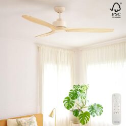 Fanco EarthFirst Wynd DC Ceiling Fan with Base Cap & Remote - Ecru with FSC Timber Blades 60" | F2321/619A
