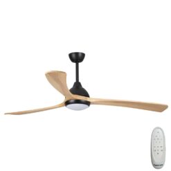 Fanco Sanctuary DC Ceiling Fan with LED Light & Remote - Black with Natural Blades 52" | F6001/219A
