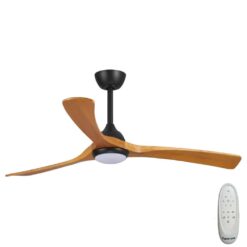 Fanco Sanctuary DC Ceiling Fan with LED Light & Remote - Black with Teak Blades 52" | F6001/218A