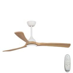 Fanco Sanctuary DC Ceiling Fan with LED Light & Remote - White with Natural Blades 52" | F6001/119A