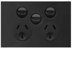 Hager Finesse Double GPO Power Point With Extra Switch Horizontal 10A Matt Black | WBQP2XS-MB