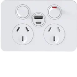 Hager Finesse Double GPO Power Point Horizontal 10A With USB A+C Matt White | WBQP2USBAC-MW