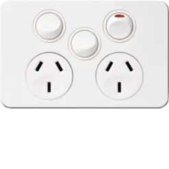 Hager Silhouette Double GPO Power Point With Extra Switch Horizontal 10A White | WBSP2XS