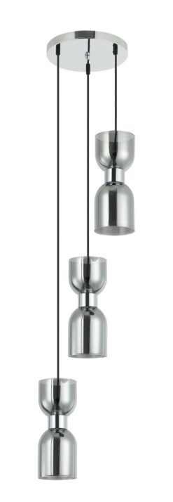 CLA PENDANT ES x 3 Smokey Black 2 x Glass Ellipse w/Chrome OD320mm RND Base | CLESSIDRA1X3R