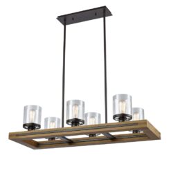 CLA PENDANT ESx6 Warm Chestnut Wood RECT w/Clr Glass L1035mm | METI01
