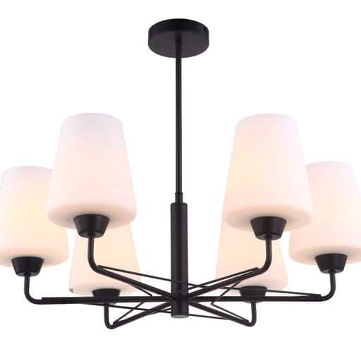 CLA PENDANT ESx6 Matt Blk / Opal Glass w/6 arms OD675mm | ABBEY1