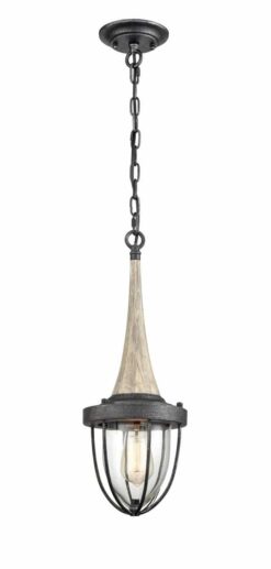 CLA PENDANT ES Weathered Charcoal & washed wood CAGE OD180mm | PENDOLO1