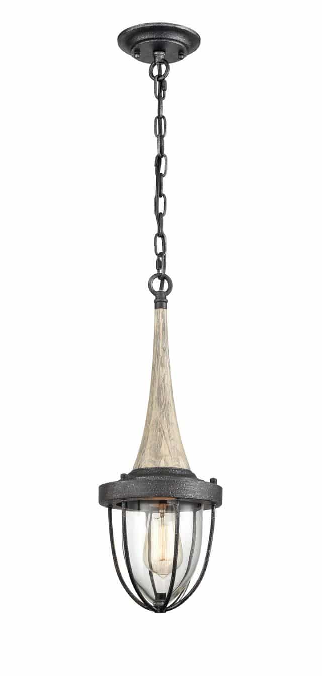 CLA PENDANT ES Weathered Charcoal & washed wood CAGE OD180mm | PENDOLO1