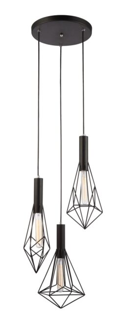 CLA PENDANT ES X 3 Blk VARIED CAGE x 3 w/RND Base OD390mm | BLACKBAND2X3