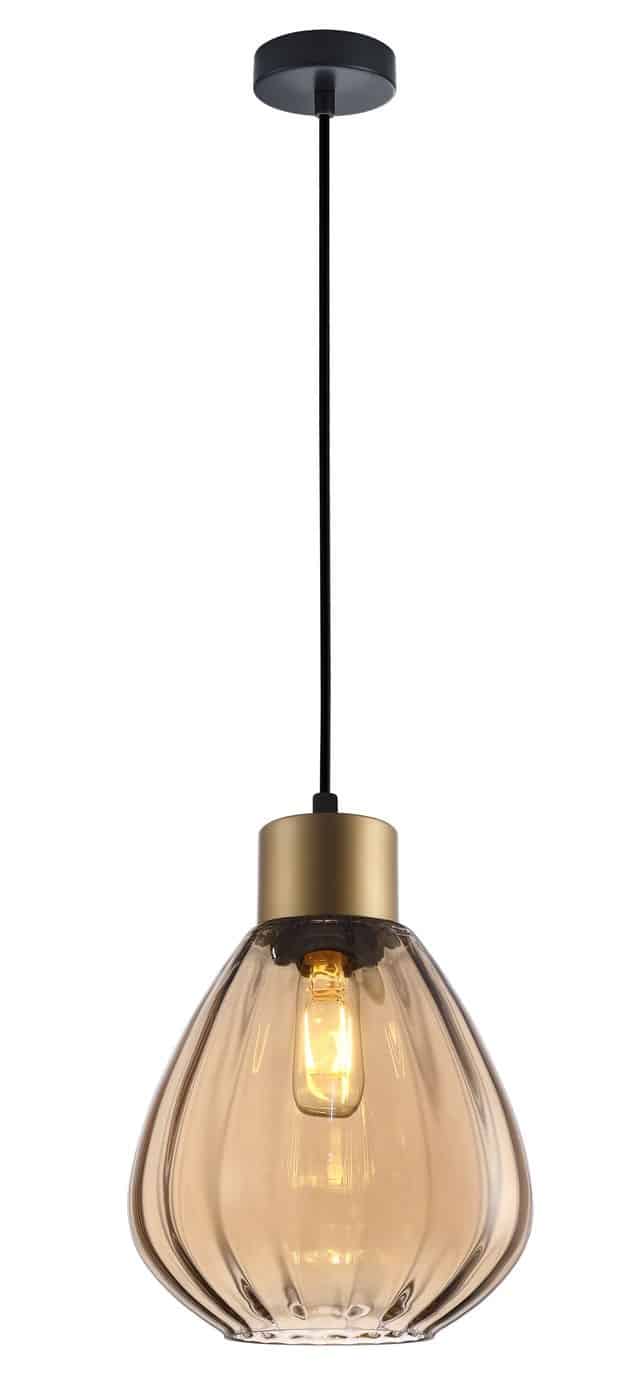 CLA PENDANT ES 72W Bronze Amber Wine Glass Ribbed OD200 x H200mm | TULIP1