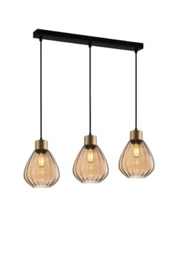 CLA PENDANT ES 3 X 72W Bronze Amber Wine Glass Ribbed SQ Base | TULIP1X3S