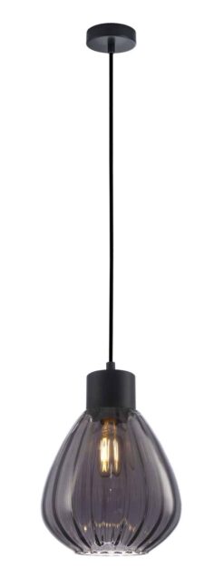 CLA PENDANT ES 72W BLK Smoke Wine Glass Ribbed OD200mm x H200mm | TULIP2