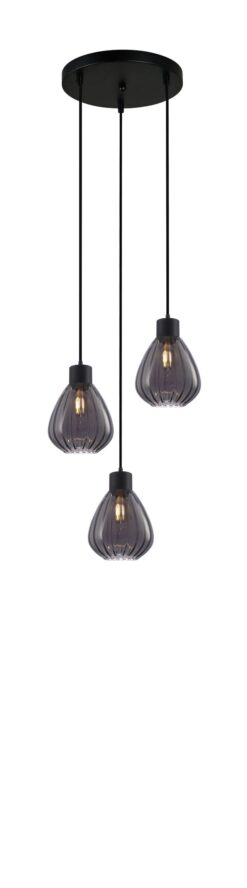 CLA PENDANT ES 3X72W Smokey Black Wine Glass Ribbed RND Base | TULIP2X3R