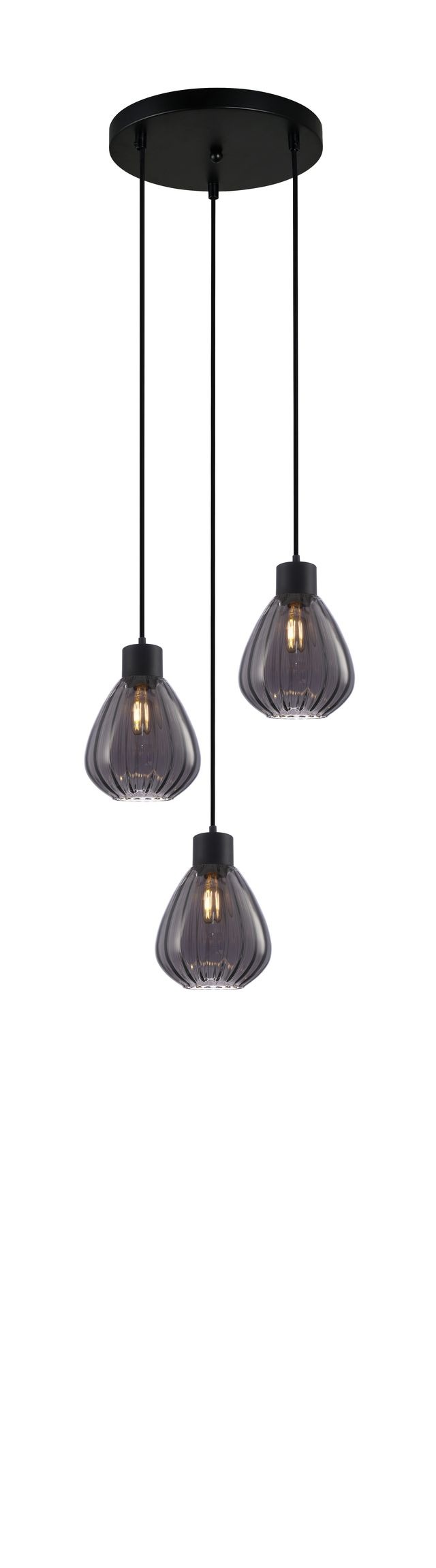 CLA PENDANT ES 3X72W Smokey Black Wine Glass Ribbed RND Base | TULIP2X3R
