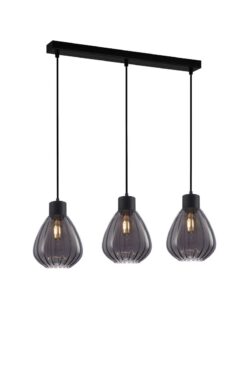 CLA PENDANT ES 3X72W BLK Smoke Wine Glass Ribbed SQ Base | TULIP2X3S