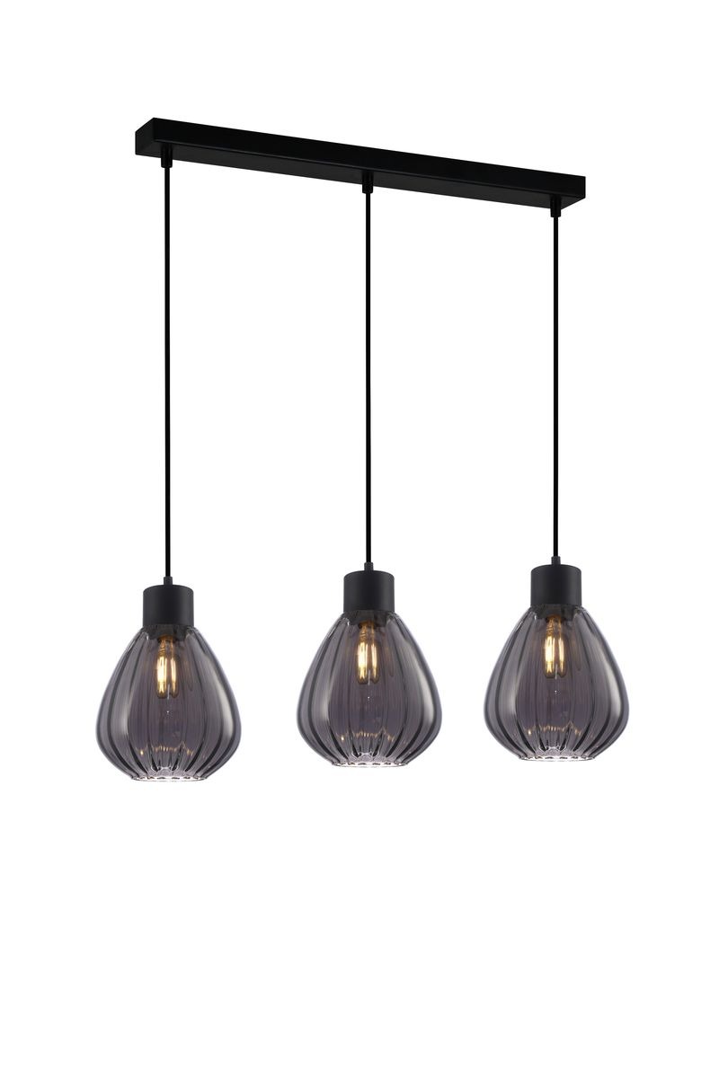 CLA PENDANT ES 3X72W BLK Smoke Wine Glass Ribbed SQ Base | TULIP2X3S