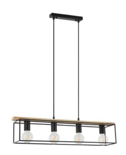 CLA PENDANT ESx4 Rect Natural Wood & Blk Hardwire Iron L 800 mm | VIRUN1