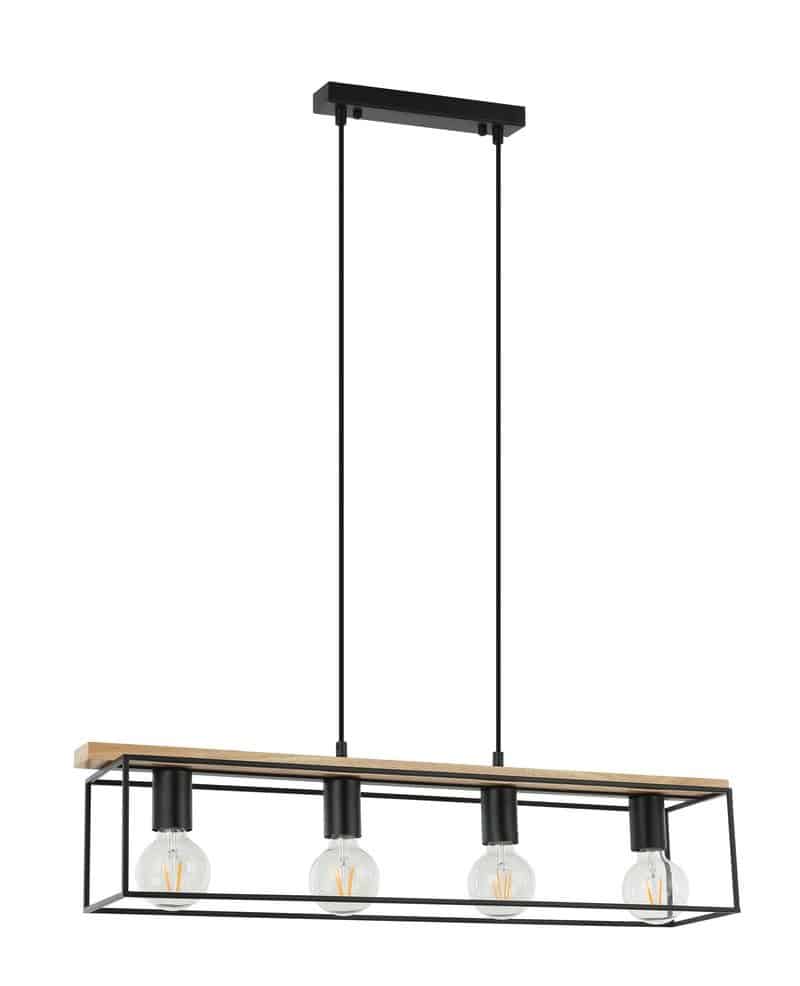 CLA PENDANT ESx4 Rect Natural Wood & Blk Hardwire Iron L 800 mm | VIRUN1