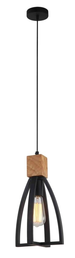 CLA PENDANT ES Matt BLK CONVEX CONE w/wood highlights OD180mm | FARO1