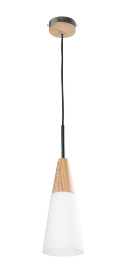 CLA PENDANT ES Opal glass LONG CONE w/wood highlights OD130mm | FINN1