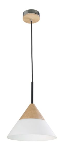 CLA PENDANT ES Opal Glass SML CONE w/wood highlights OD265mm | FINN2