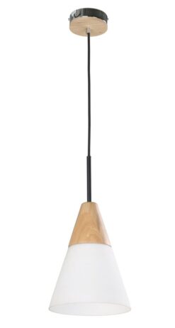 CLA PENDANT ES Opal glass MED CONE w/wood highlights OD195mm | FINN3