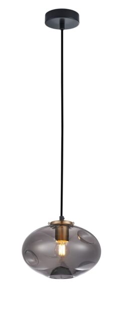 CLA PENDANT ES Smoke Glass Oval w/Ant.Brass Highlight OD180mm | FOSSETTE2