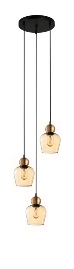 CLA PENDANT ES x 3 72W Bronze Amber Glass ELLIPSE RND Base | CHAMPAN1X3R