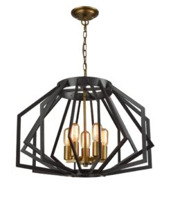 CLA PENDANT ES X 5 Antique Brass WIDE ANGULAR CAGE OD600mm | GAMBA1