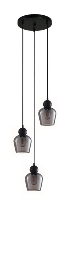 CLA PENDANT ES x 3 72W BLK Smoke Glass ELLIPSE RND Base | CHAMPAN2X3R