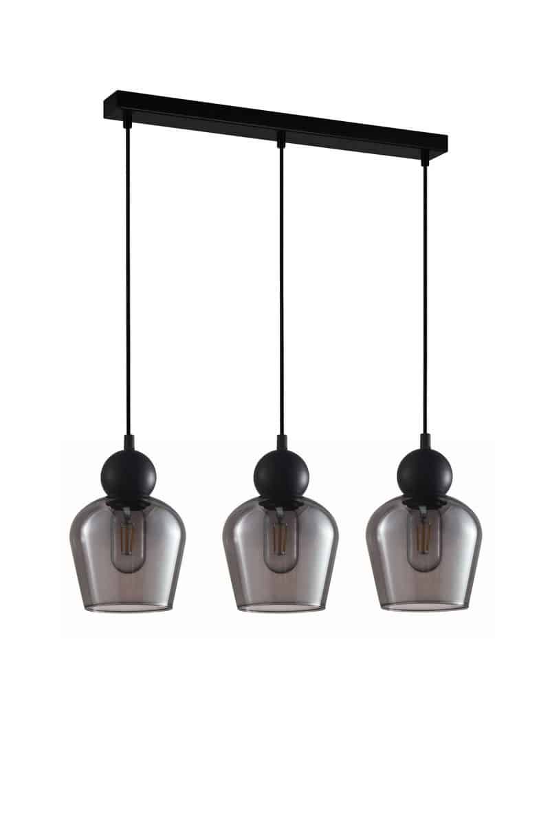 CLA PENDANT ES x 3 72W BLK Smoke Glass ELLIPSE SQ Base | CHAMPAN2X3S