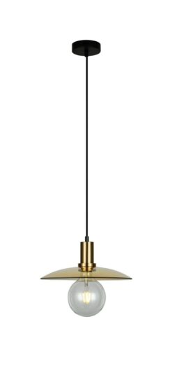 CLA PENDANT ES Amber Glass Coolie w/Ant. Brass Highlight OD300mm | CHAPEAU4