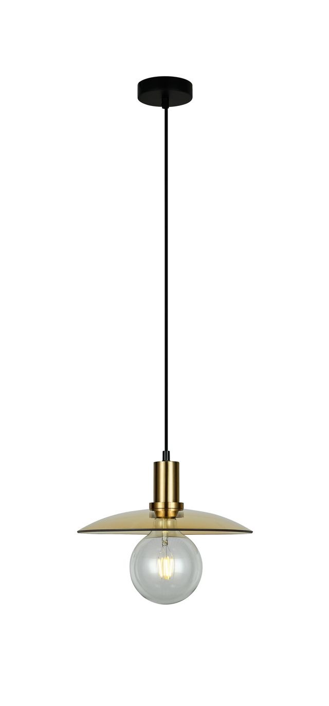 CLA PENDANT ES Amber Glass Coolie w/Ant. Brass Highlight OD300mm | CHAPEAU4