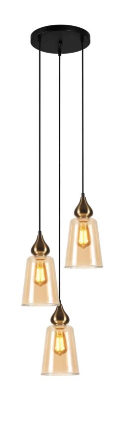 CLA PENDANT ES 3X72W Bronze Amber GL Flat Top OD370mm X H1100mm | JEREZ1X3R