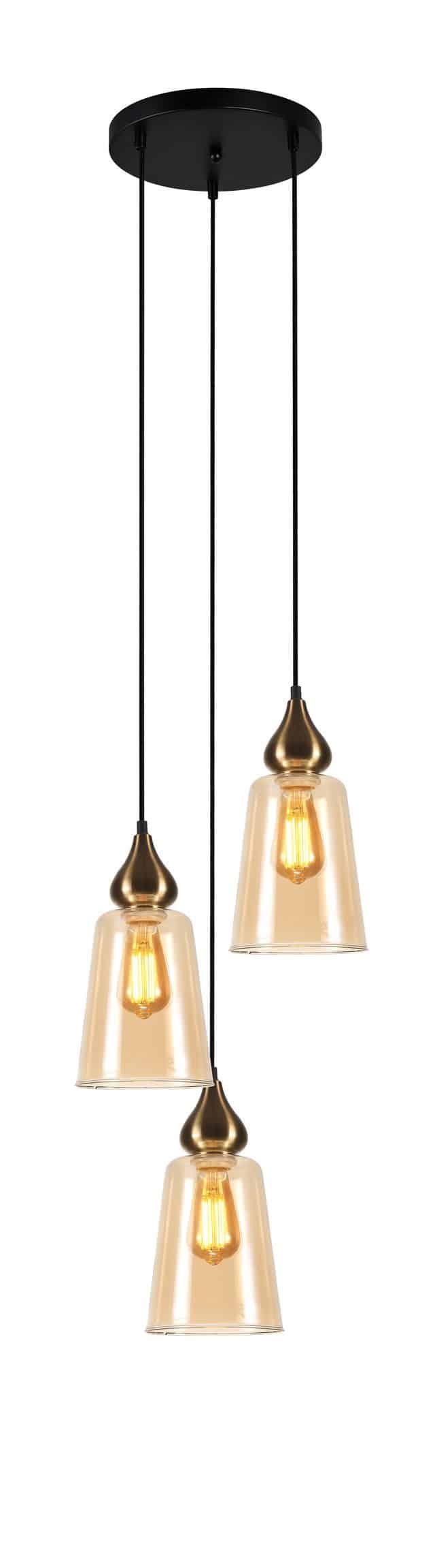 CLA PENDANT ES 3X72W Bronze Amber GL Flat Top OD370mm X H1100mm | JEREZ1X3R