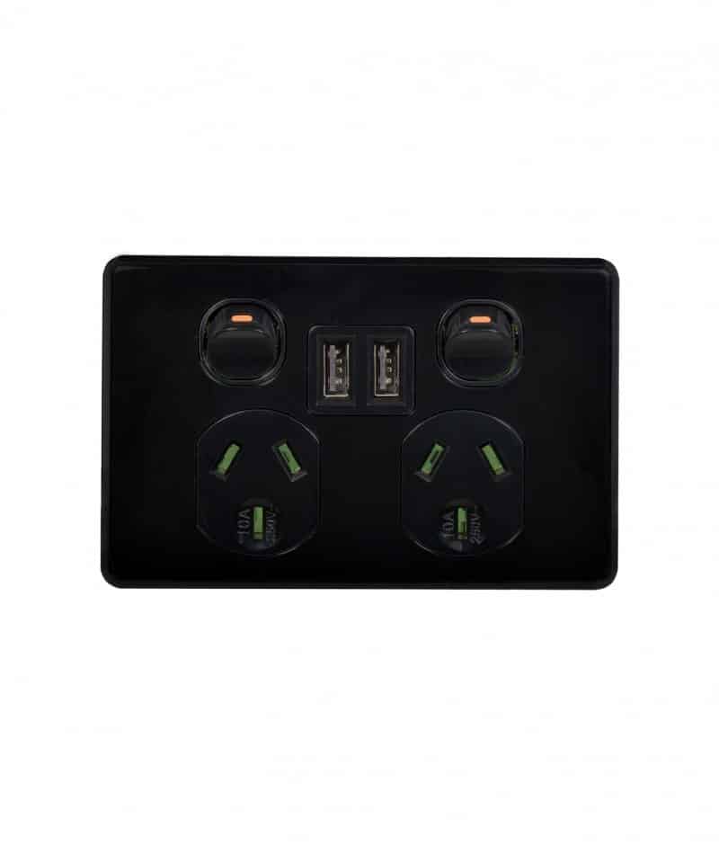 TRADER PUMA DOUBLE GPO 10A WITH DUAL 3.4A USB BLACK | PUPP2USB2GBK